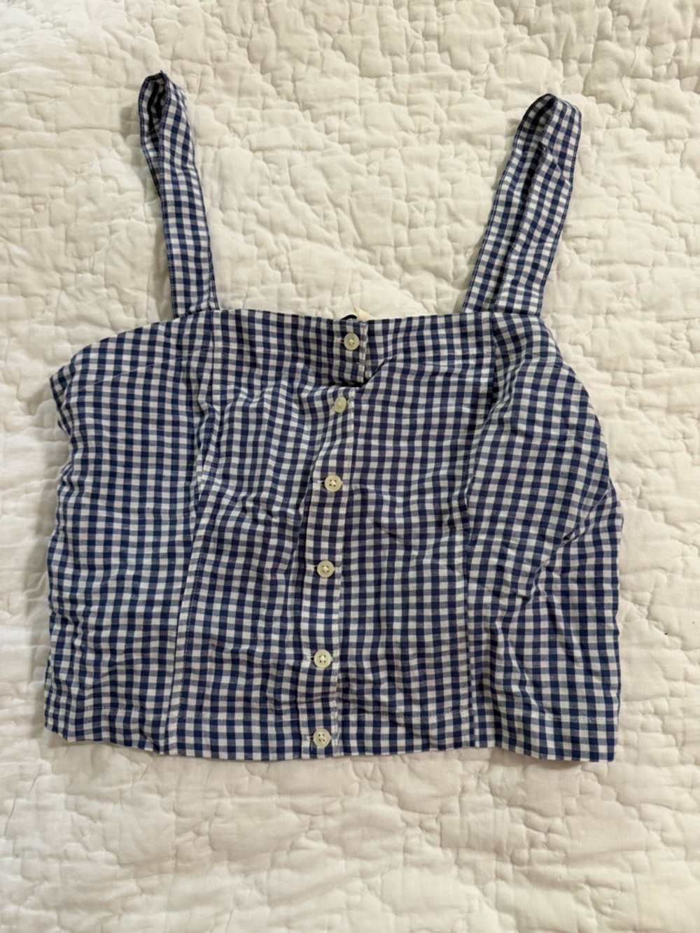 Levi's Navy and White Gingham Button Crop Top